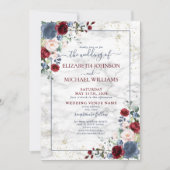 Invitation Dusty Blue Bourgogne Blush Gold FlorMariage (Devant)