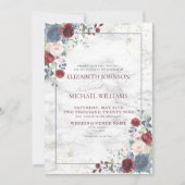 Invitation Dusty Blue Bourgogne Blush Gold FlorMariage (Devant)