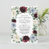 Invitation Dusty Blue Bourgogne Elegant Fall Engagement Party (Debout devant)