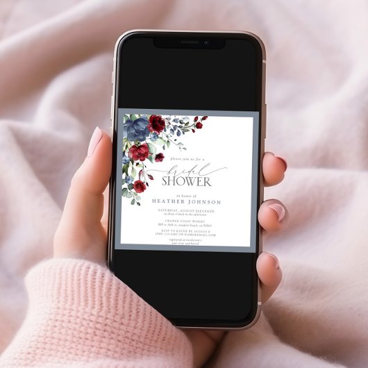 Invitation Dusty Blue Bourgogne Red Watercolor Fête des marié