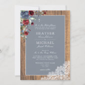 Invitation Dusty Blue Bourgogne Wood Lace Script Mariage Invi (Devant)