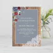 Invitation Dusty Blue Bourgogne Wood Lace Script Mariage Invi (Debout devant)