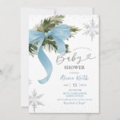 Invitation Dusty Blue Bow Coquette Winter Baby Shower (Devant)