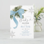 Invitation Dusty Blue Bow Coquette Winter Baby Shower (Debout devant)