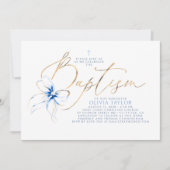Invitation Dusty Blue Bow Elegant Minimalist Modern Baptism (Devant)