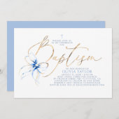 Invitation Dusty Blue Bow Elegant Minimalist Modern Baptism (Devant / Derrière)
