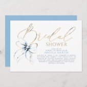 Invitation Dusty Blue Bow Elegant Romantic Bridal Shower (Devant / Derrière)