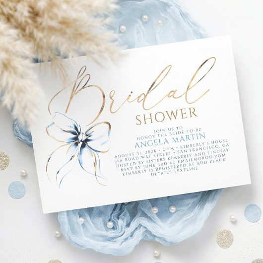 Invitation Dusty Blue Bow Elegant Romantic Bridal Shower