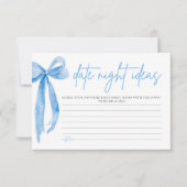 Invitation Dusty Blue Bow Fête des mariées Date Night Ideas J (Devant)