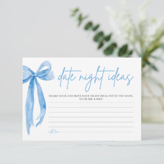 Invitation Dusty Blue Bow Fête des mariées Date Night Ideas J (Debout devant)