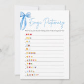 Invitation Dusty Blue Bow Fête des mariées Emoji Pictionary J (Devant)
