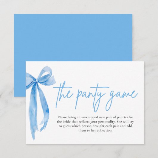 Invitation Dusty Blue Bow Fête des mariées La Panty Game Cart (Devant / Derrière)