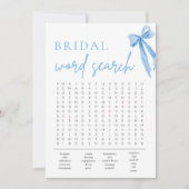 Invitation Dusty Blue Bow Fête des mariées Mot de recherche (Devant)