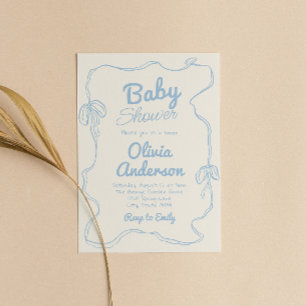 Invitation Dusty Blue Bow Main Dray Boy Coquette Baby shower