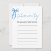 Invitation Dusty Blue Bow Où Étaient-Ils Fête des mariées Jeu (Devant)