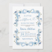 Invitation Dusty Blue Bow Petit Baby shower Fleur sauvage (Devant)