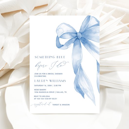 Invitation Dusty Blue Bow Quelque chose de bleu Fête des mari