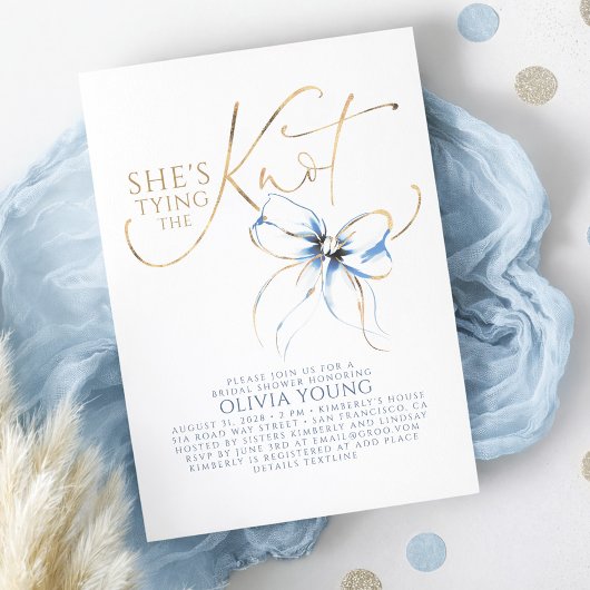 Invitation Dusty Blue Bow She's Tying The Knot Bridal Shower