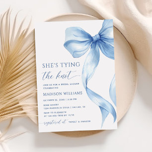 Invitation Dusty Blue Bow She's Tying the Knot Fête des marié