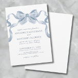 Invitation Dusty Blue Bow Whimsical Elegant Wedding Invitatio<br><div class="desc">Dusty Blue Romantic Bow Faire-part de mariage. Apportez une touche de charme intemporel et d'élégance douce à votre mariage avec cette invitation magnifiquement conçue. Une arbalète bleu poussiéreuse et rêvée avec des rubans fluides couronne gracieusement le sommet, créant une esthétique délicate et romantique. Les détails du mariage sont écrits en...</div>