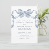 Invitation Dusty Blue Bow Whimsical Elegant Wedding Invitatio (Debout devant)
