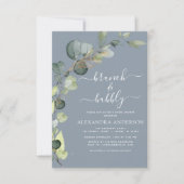 Invitation Dusty Blue Brunch & Bubbly QR Code Eucalyptus (Devant)