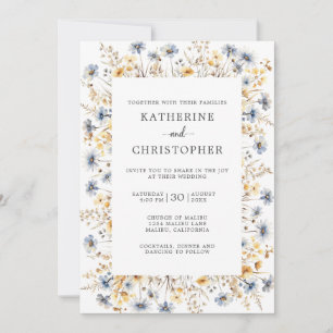 Invitation Dusty Blue budget Fleur sauvage tout en un Mariage