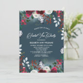 Invitation Dusty Blue | Burgundy Red Bloom Bridal Tea Party (Debout devant)