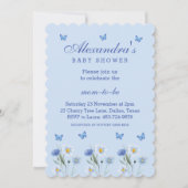 Invitation Dusty Blue Butterfly Boho Baby shower Fleur sauvag (Devant)
