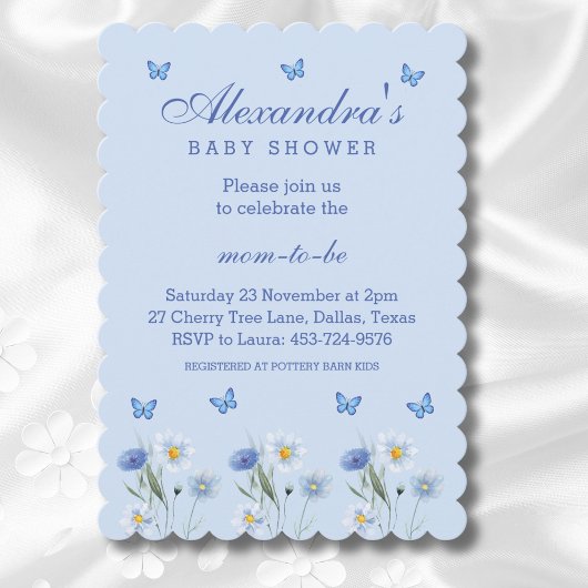 Invitation Dusty Blue Butterfly Boho Baby shower Fleur sauvag
