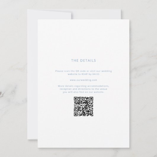 Invitation Dusty Blue Calligraphie moderne QR Code Mariage (Dos)