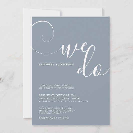 Invitation Dusty Blue Calligraphy Script Nous faisons Mariage (Devant)