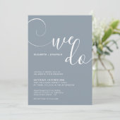 Invitation Dusty Blue Calligraphy Script Nous faisons Mariage (Debout devant)