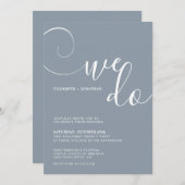 Invitation Dusty Blue Calligraphy Script Nous faisons Mariage (Devant / Derrière)