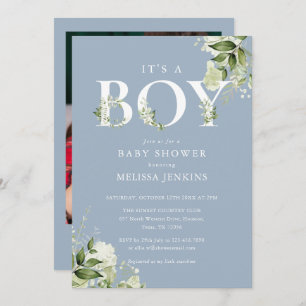 Invitation Dusty Blue C'est un garçon de verdure Baby shower