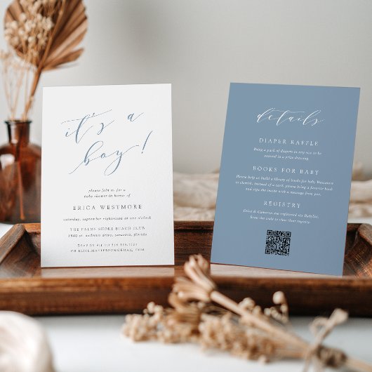 Invitation Dusty Blue "C'est un garçon" tout en un Baby showe