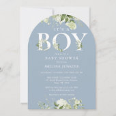 Invitation Dusty Blue C'est un garçon vert lettre Baby shower (Devant)