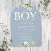Invitation Dusty Blue C'est un garçon vert lettre Baby shower