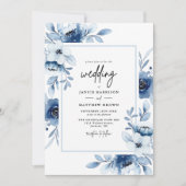 Invitation Dusty Blue Champagne Ivory Floral Photo Mariage (Devant)