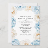 Invitation Dusty Blue Champagne Pierres d'ivoire Mariage flor (Devant)