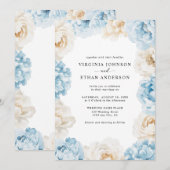 Invitation Dusty Blue Champagne Pierres d'ivoire Mariage flor (Devant / Derrière)