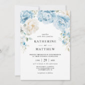 Invitation Dusty Blue Champagne Pierres d'ivoire Mariage flor (Devant)