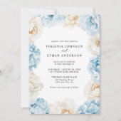 Invitation Dusty Blue Champagne Pierres d'ivoire Mariage flor (Devant)