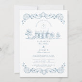 Invitation Dusty Blue Chateau Baroque Wedding (Devant)