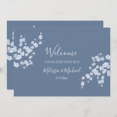 Invitation Dusty Blue Cherry Blossom | En-tête de plan de tab (Devant / Derrière)