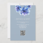 Invitation Dusty Blue Chic Aquarelle Floral QR Code Mariage (Dos)
