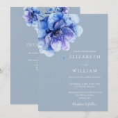 Invitation Dusty Blue Chic Aquarelle Floral QR Code Mariage (Devant / Derrière)