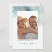 Invitation Dusty Blue Chic Modern Mariage QR Photo Enregistre (Devant)