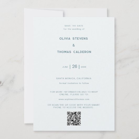 Invitation Dusty Blue Chic Modern Mariage QR Photo Enregistre (Dos)
