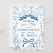Invitation Dusty Blue Chinoiserie Anniversaire Park Tea (Devant)